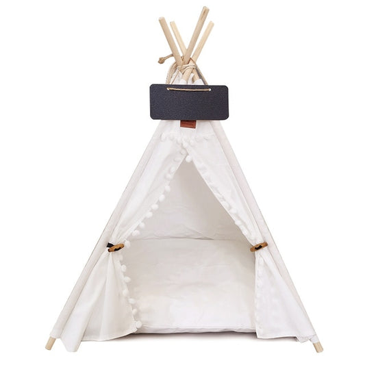 Pet Teepee Dog & Cat Bed (with Cushion) White